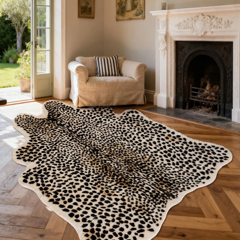 Seek4comfortable Leopard Print Rug, Cheetah Rugs 5.2x6.8ft Large Faux Cowhide Hide Skin Rug Animal Cheetah Printed Area Rug Carpet for Bedroom Livingroom Home Office - Image 1